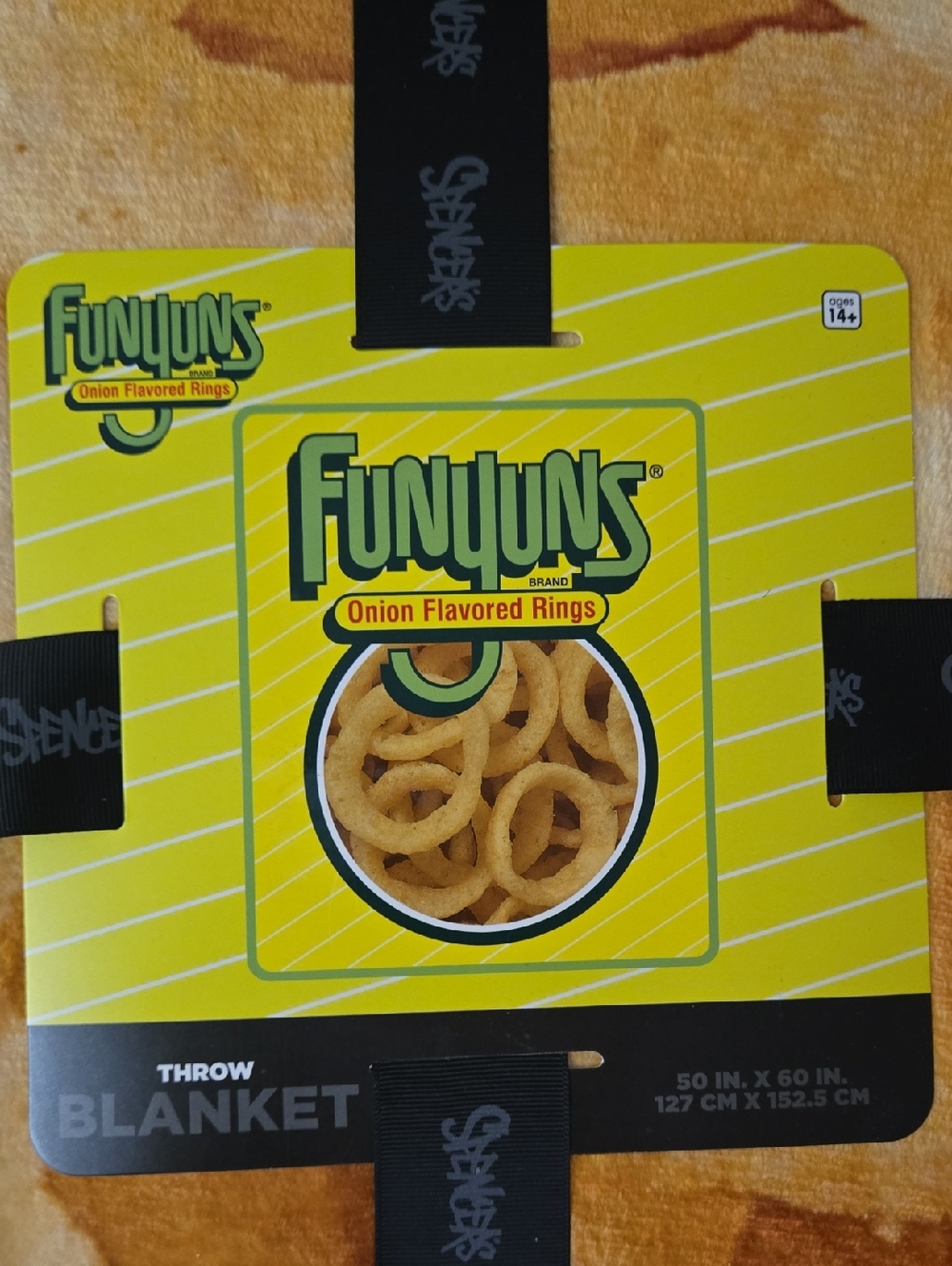Spencer's Yellow and Black Funyuns Throw Blanket